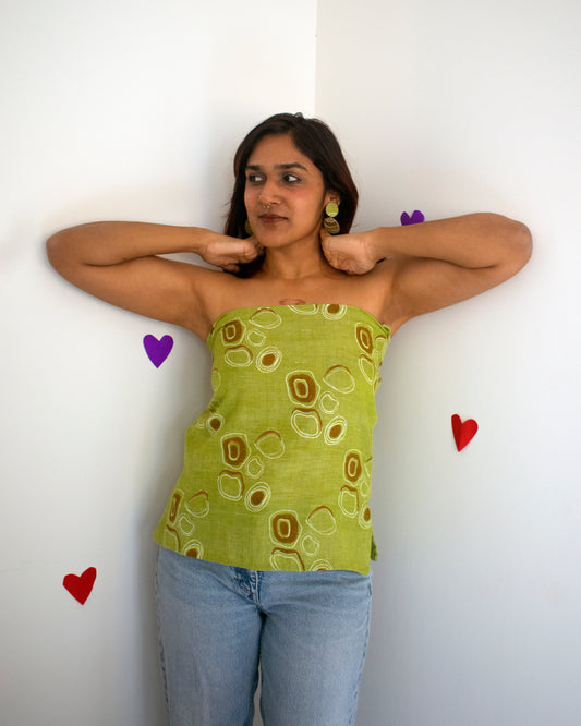 Onion pakoda Green Strapless Top With Bow Back Detail