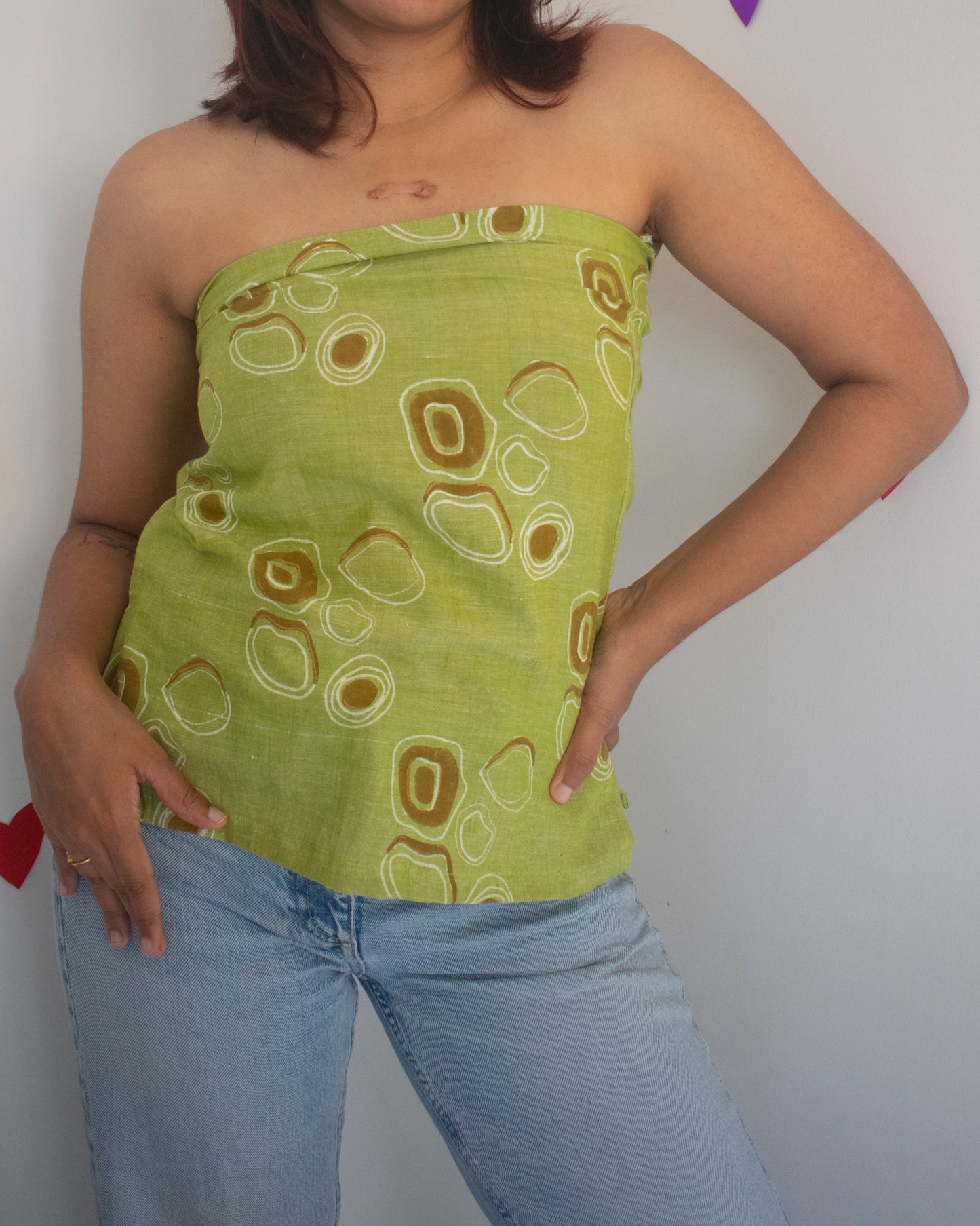 Onion pakoda Green Strapless Top With Bow Back Detail