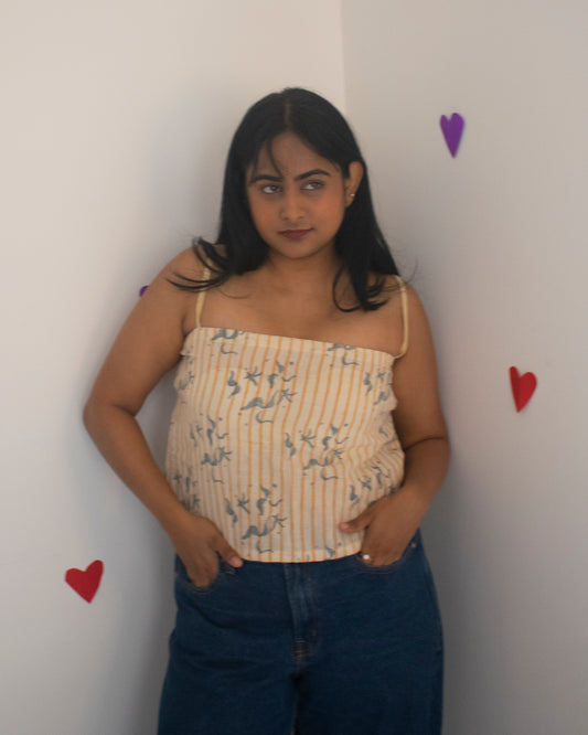 Onion Raita Strappy Top With Yellow Bow Back Detail