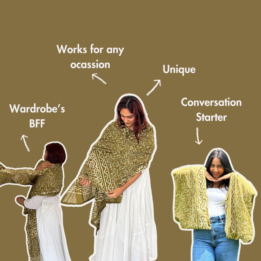 Wrap & Roll Dupatta (olive) | Piku
