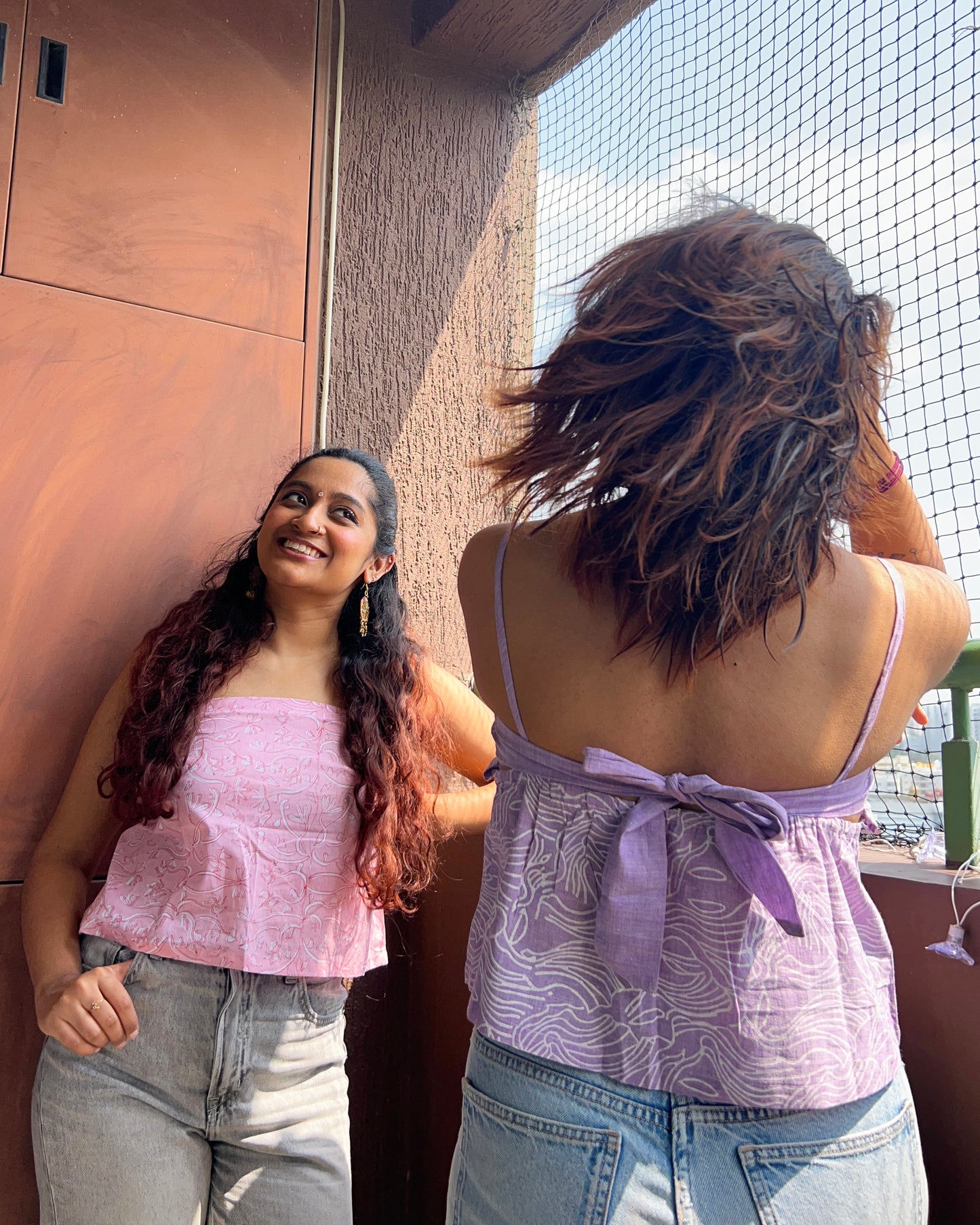 Rose Milk Strappy Top With Bow Back Detailing