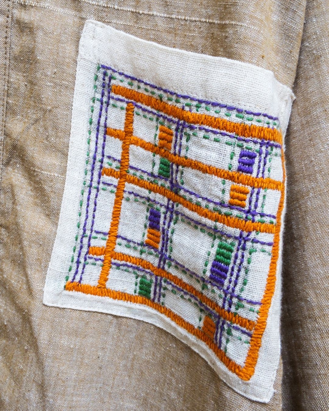 Hand embroidered brown cotton kimono