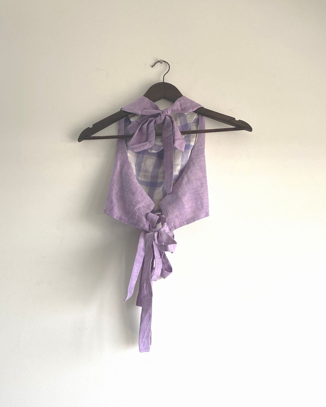 Halter neck cotton reversible top | Purple and checks Ulta