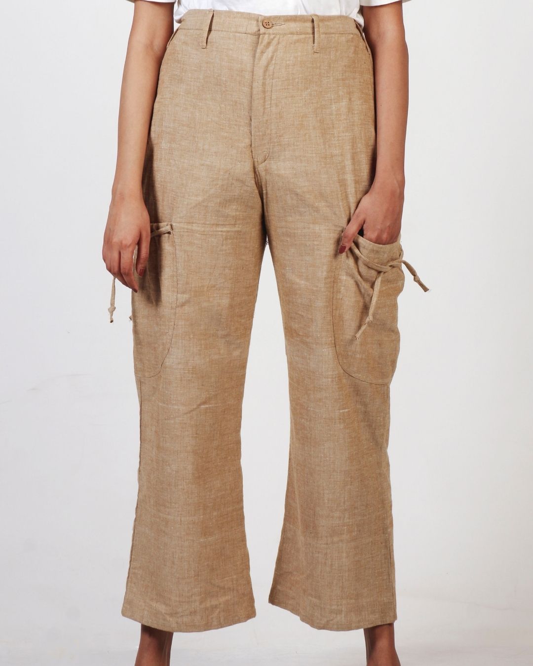 Brown cloth gathered pocket trouser