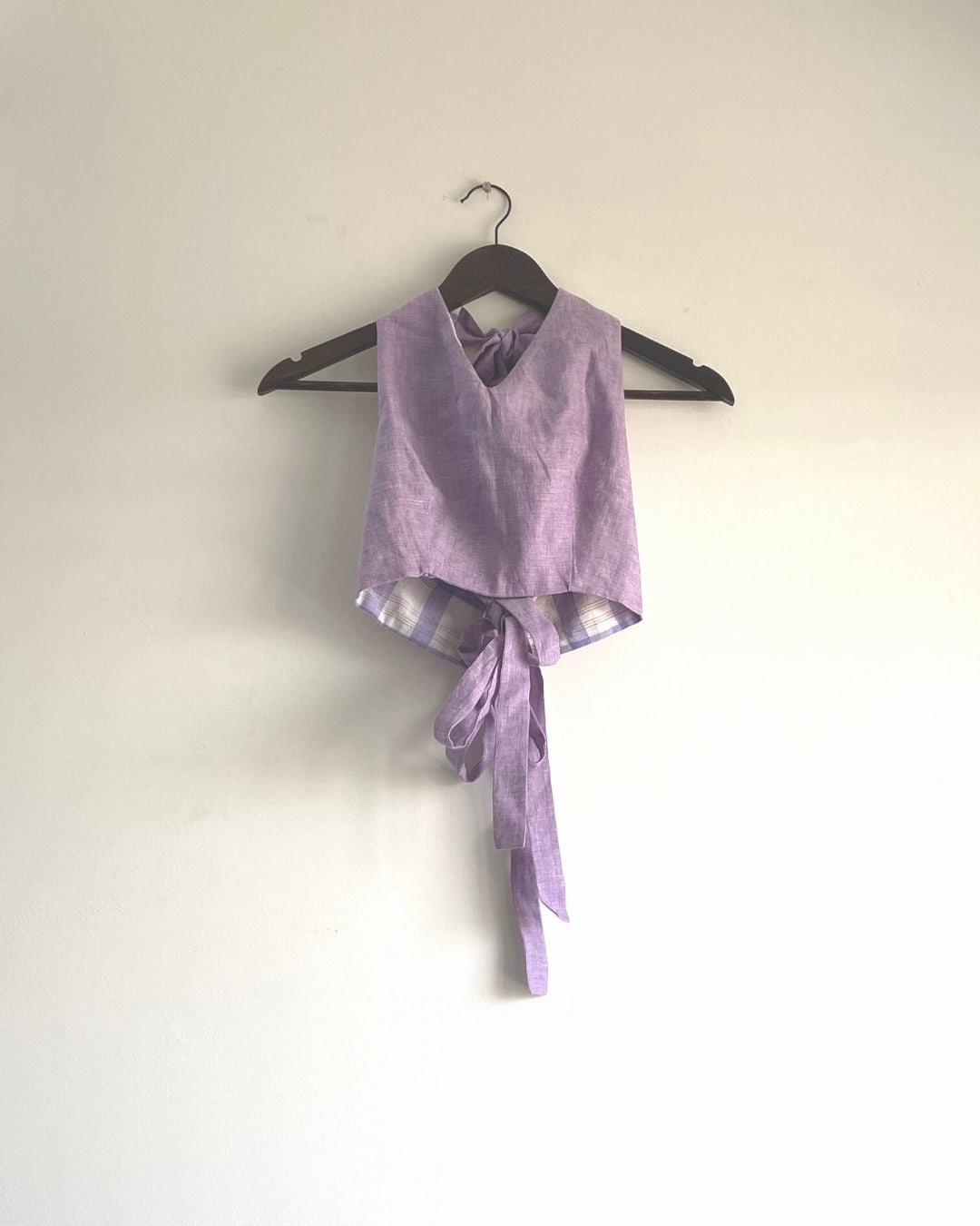 Halter neck cotton reversible top | Purple and checks Ulta