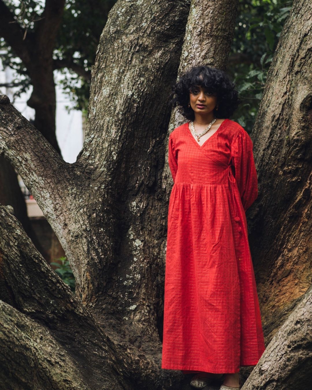 Red cotton zari checks Anarkali