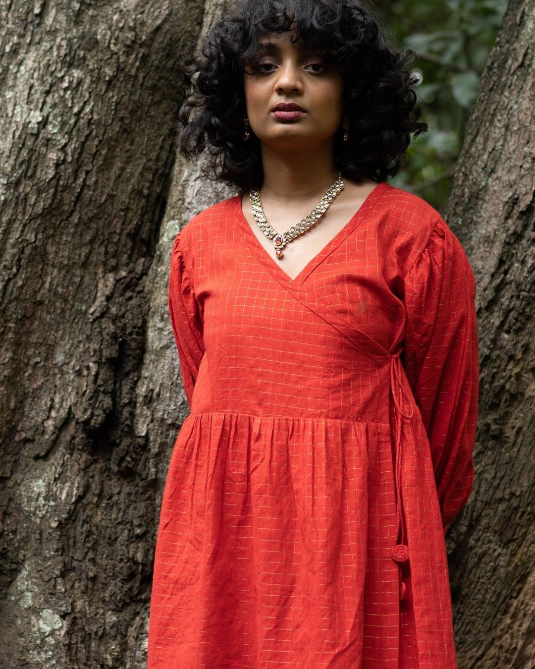 Red cotton zari checks Anarkali