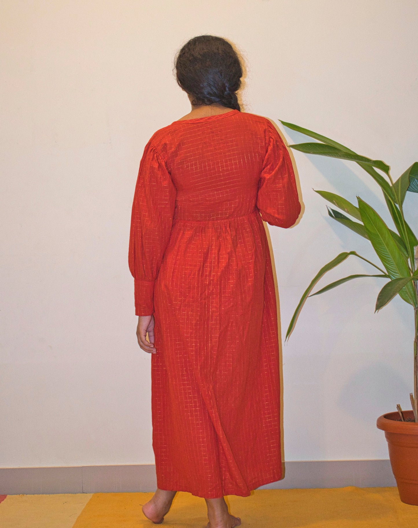 Red cotton zari checks Anarkali