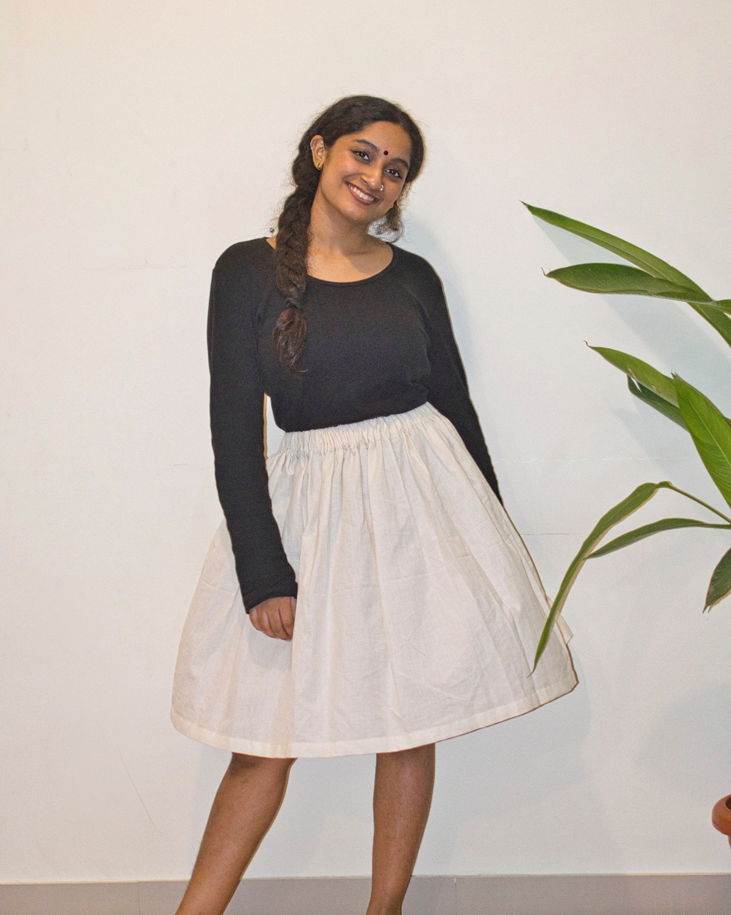 Teal hand block-printed cotton skirt set