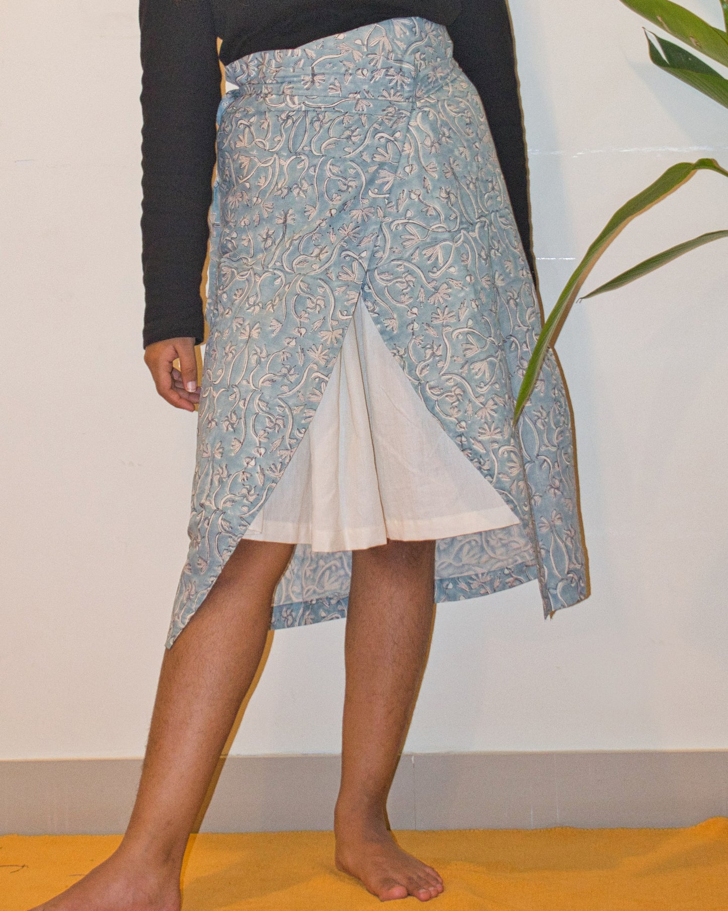 Teal hand block-printed cotton skirt set