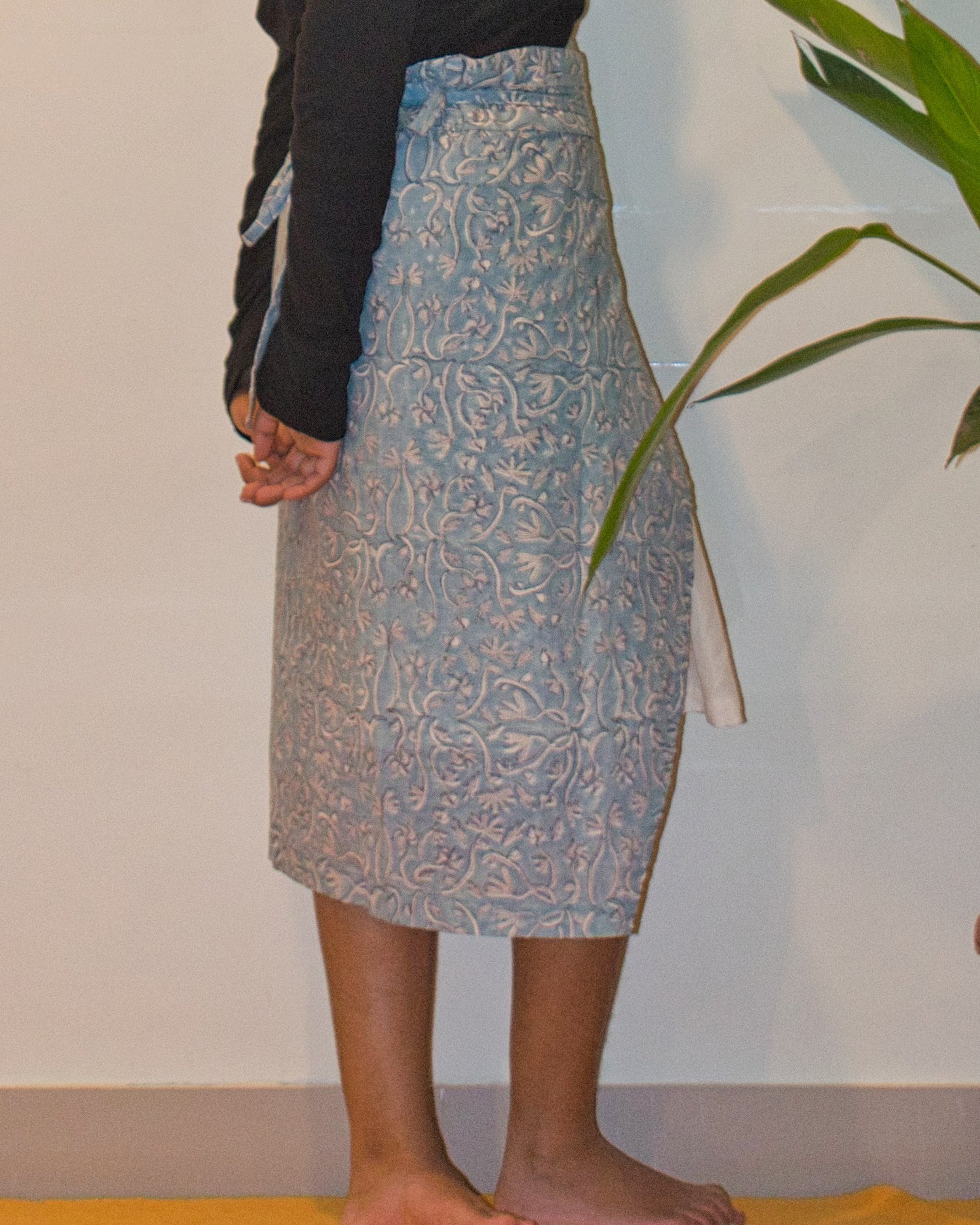 Teal hand block-printed cotton skirt set