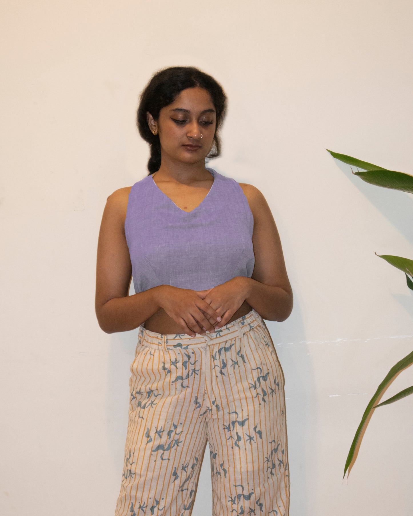 Halter neck cotton reversible top | Purple and checks Ulta
