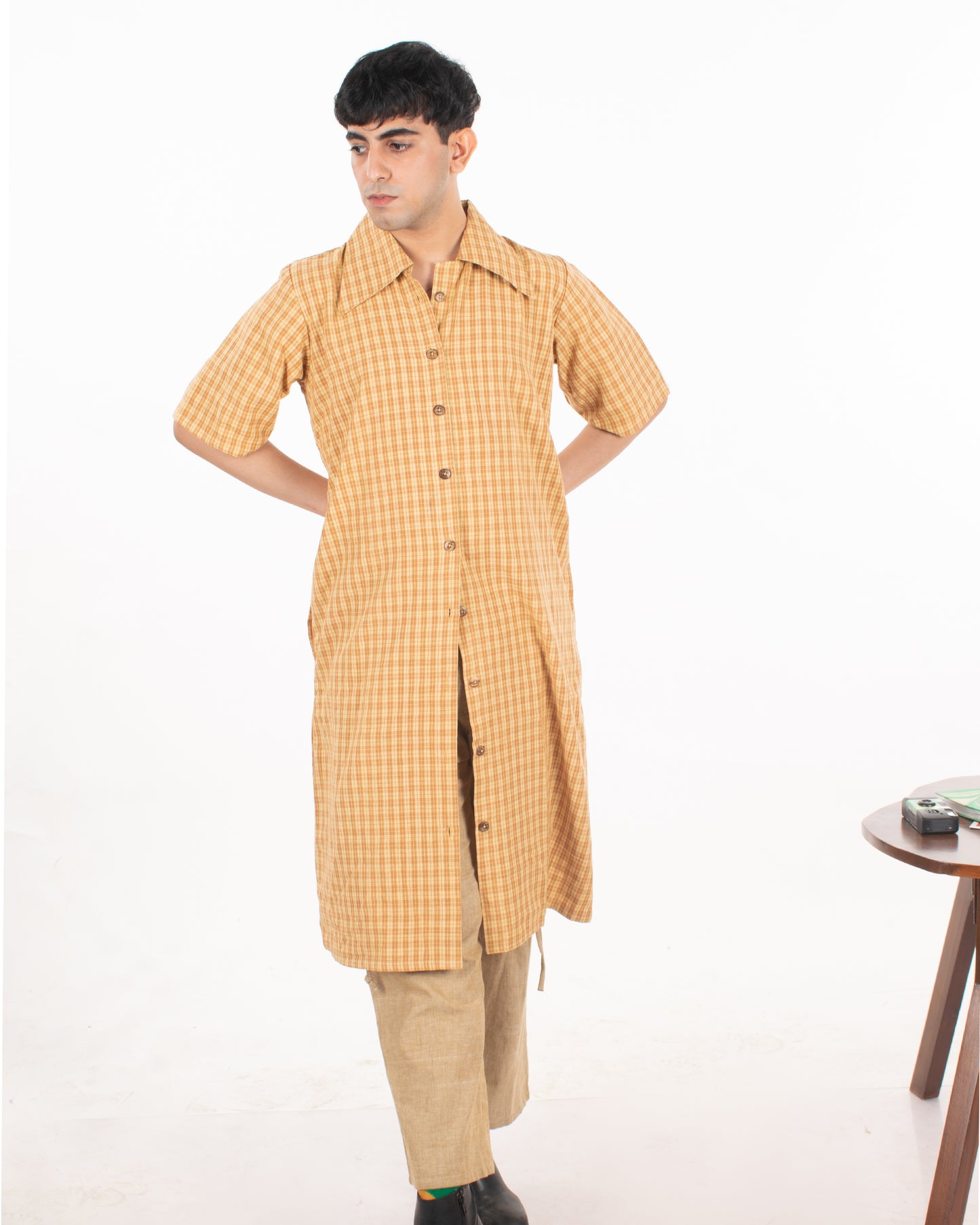Toasted corn checks shirt dress
