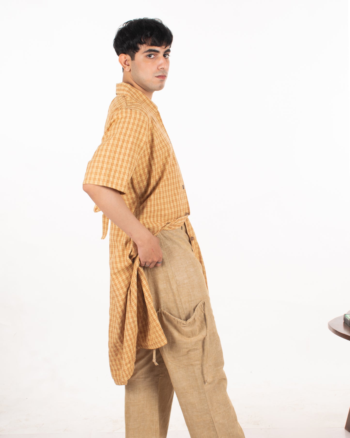 Toasted corn checks shirt dress