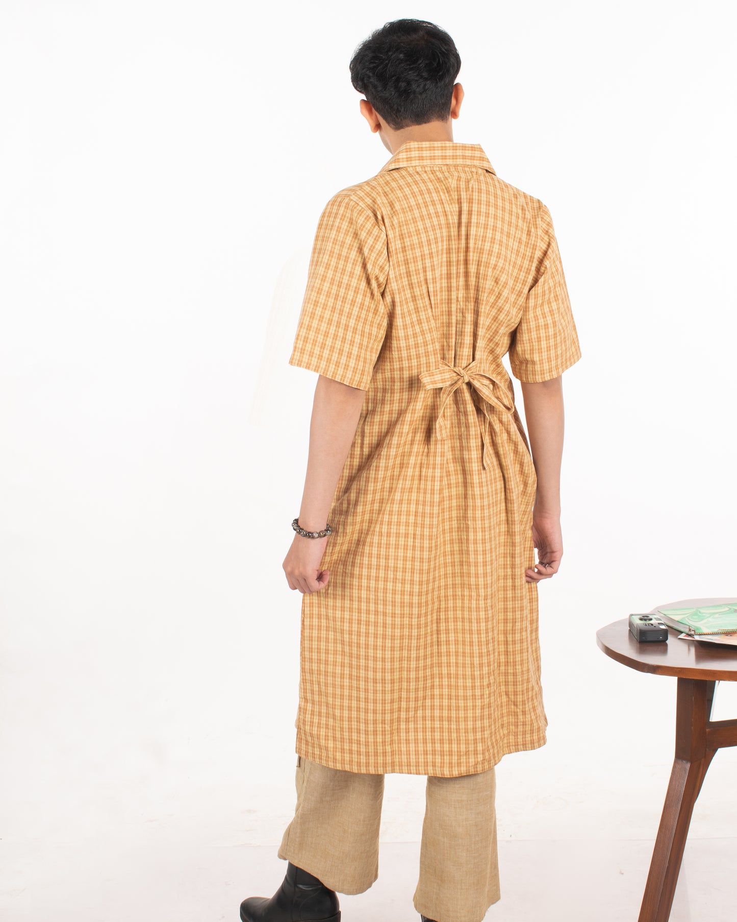 Toasted corn checks shirt dress
