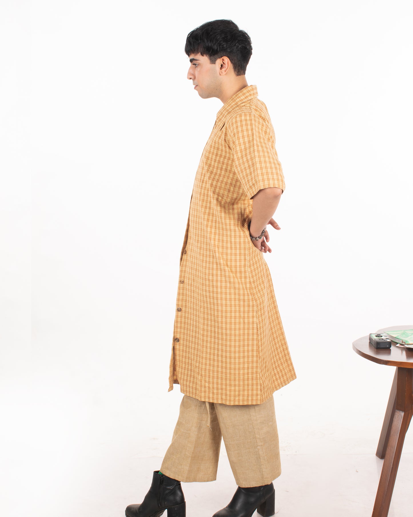 Toasted corn checks shirt dress