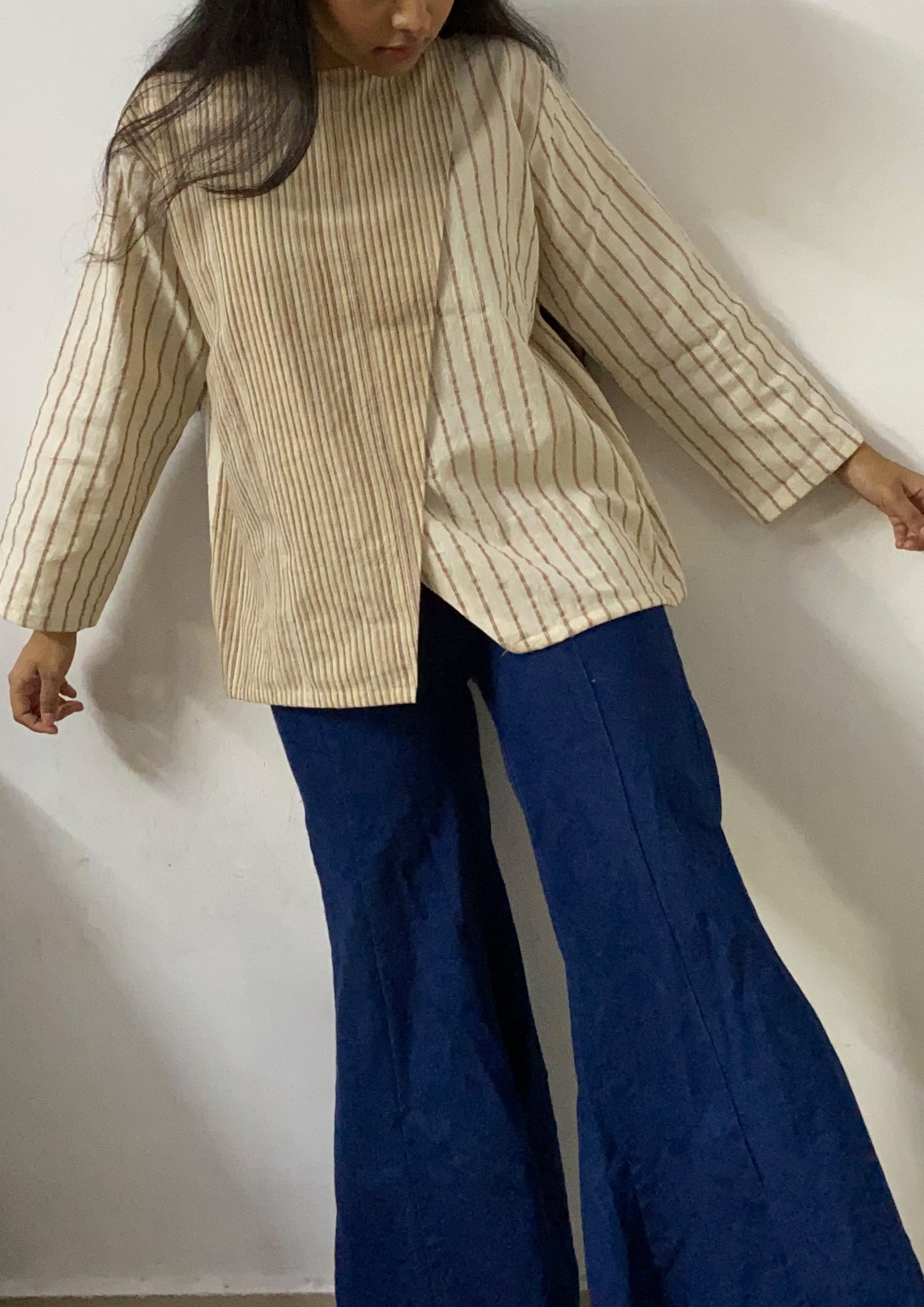 Handwoven cotton overlap reversible top