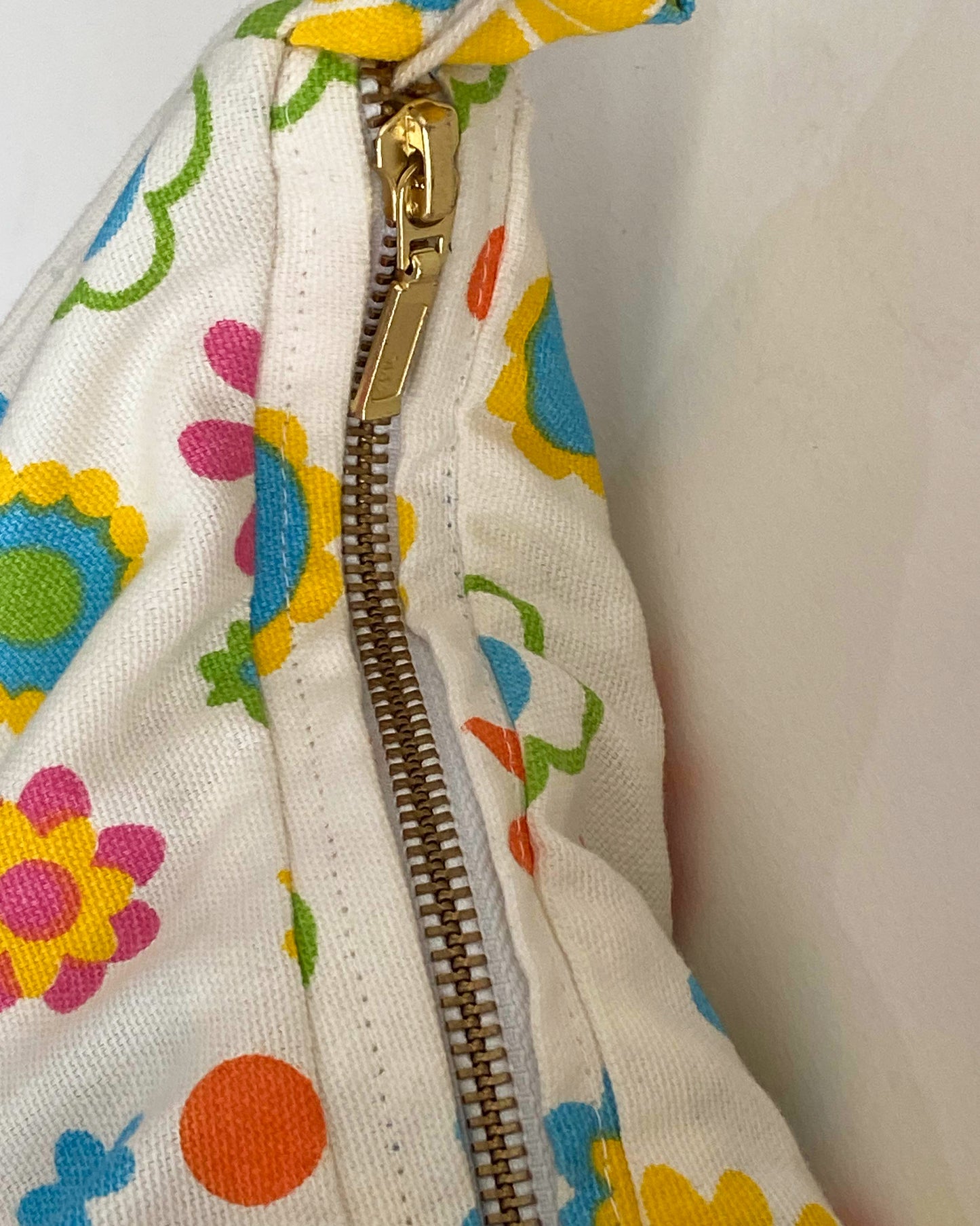Upcycled flower power baguette bag