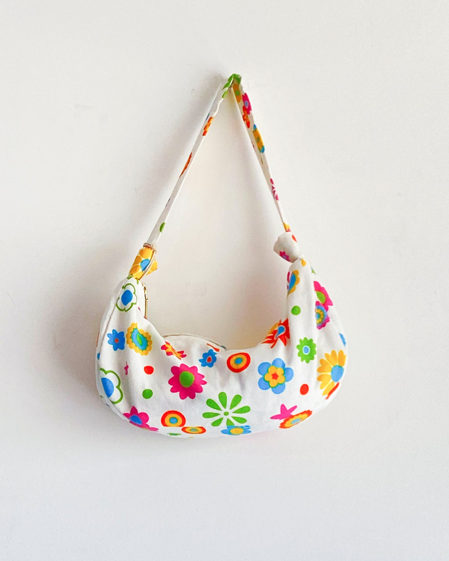 Upcycled flower power baguette bag
