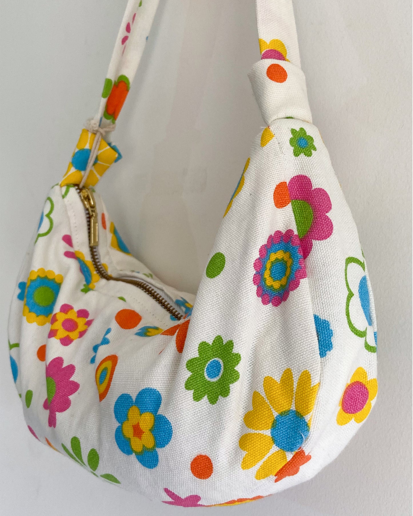 Upcycled flower power baguette bag