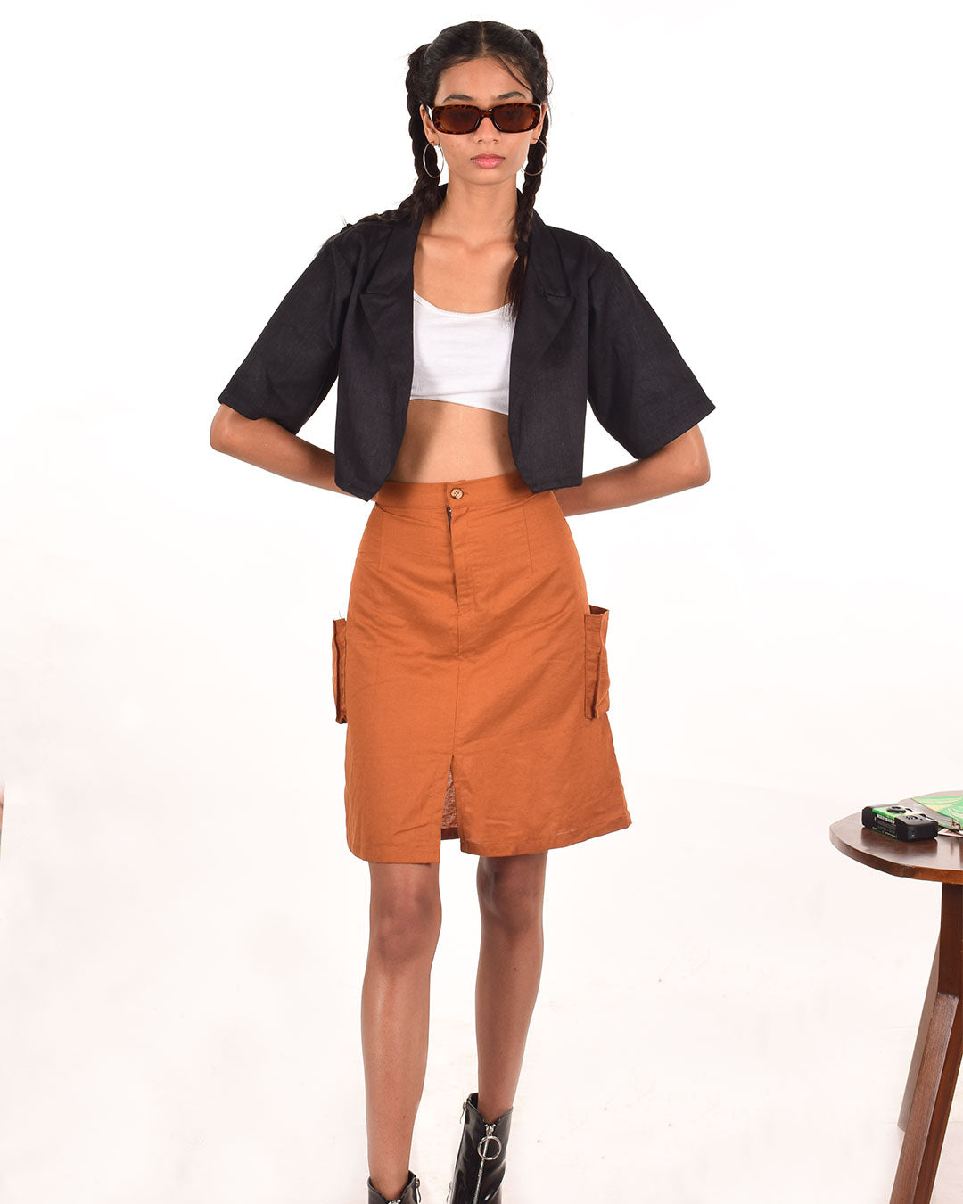 Brown cargo skirt with pockets