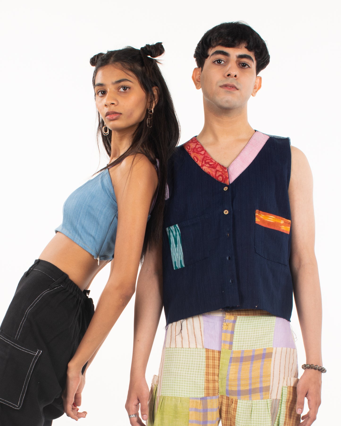 Upcycled denim sleeveless jacket