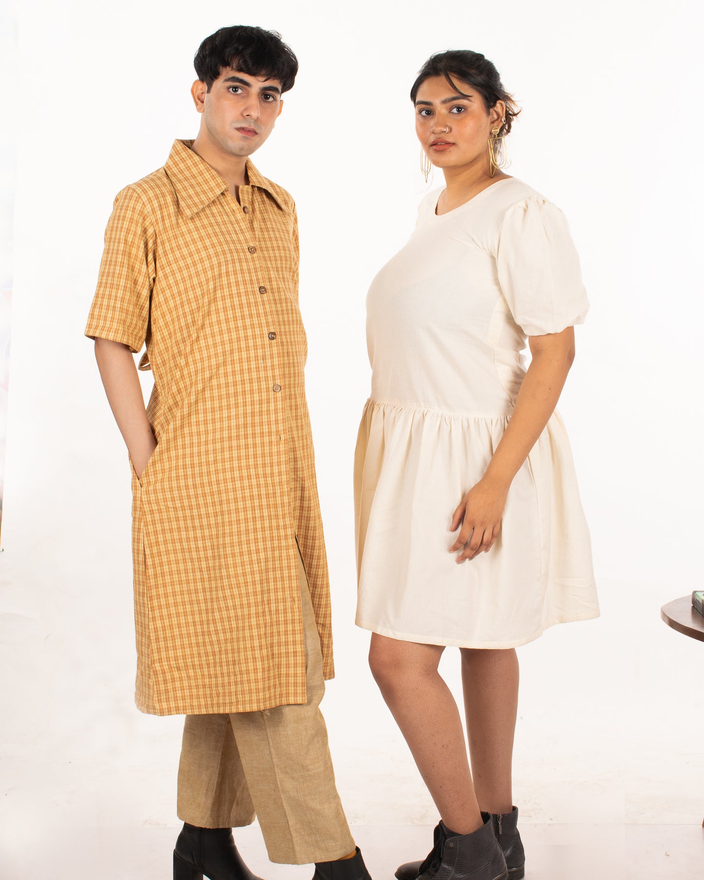 Toasted corn checks shirt dress