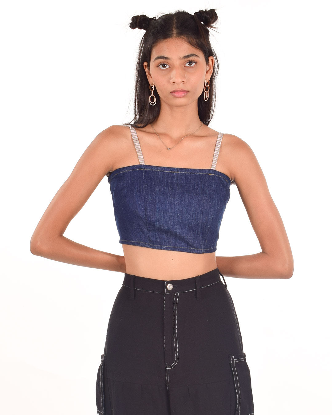 Upcycled denim crop top (dark blue)