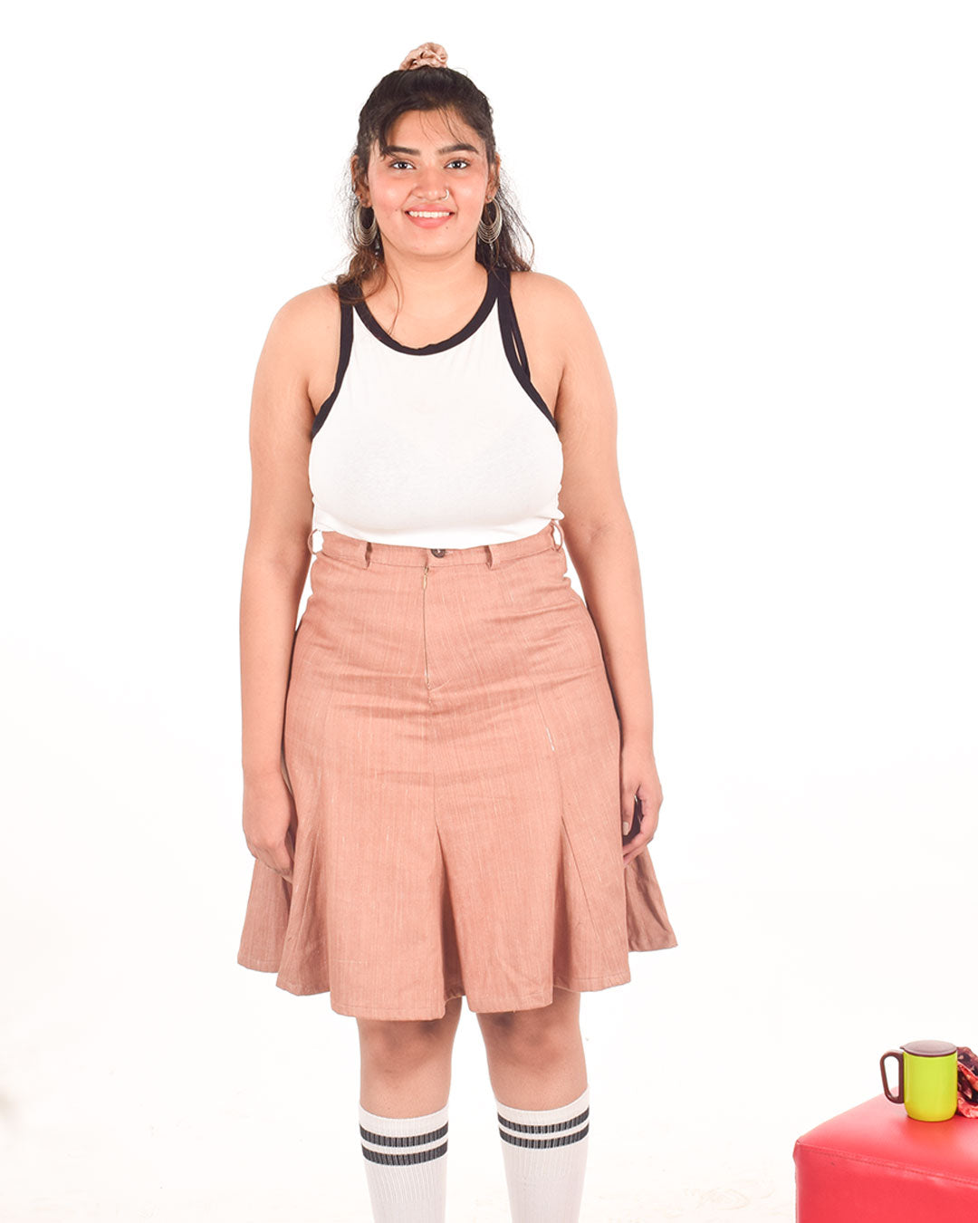 Upcycled brown denim skirt