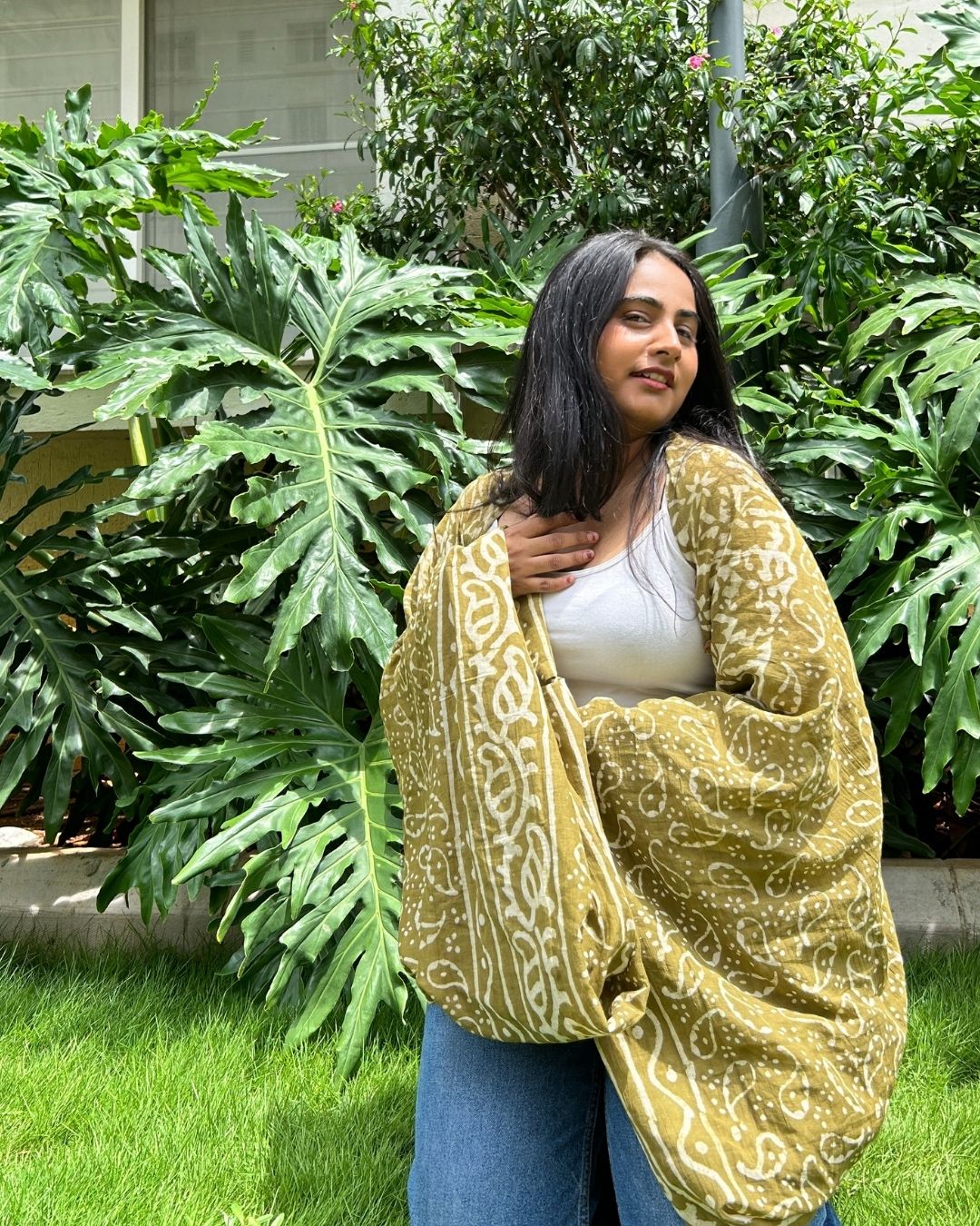 dupatta, olive dupatta, kimono, cotton dupatta, olive cotton dupatta, artisanal dupatta, dabbu print