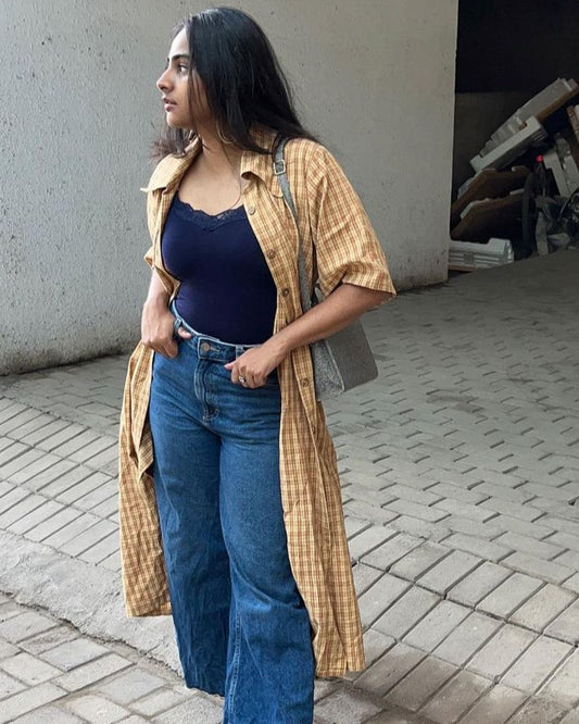 Toasted corn checks shirt dress