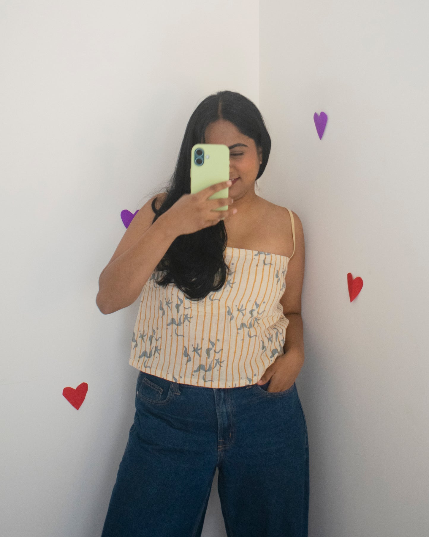 Onion Raita Strappy Top With Yellow Bow Back Detail