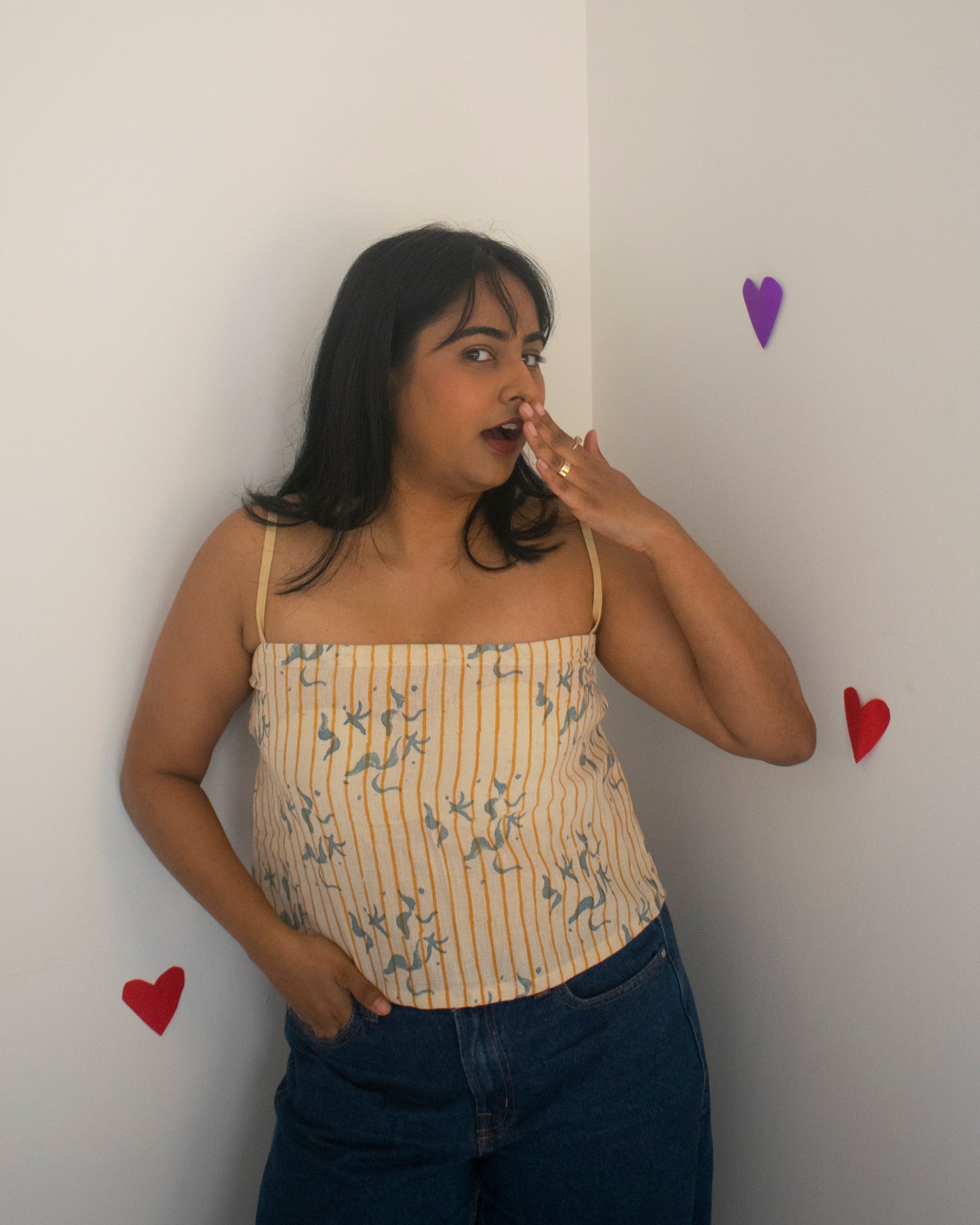 Onion Raita Strappy Top With Yellow Bow Back Detail