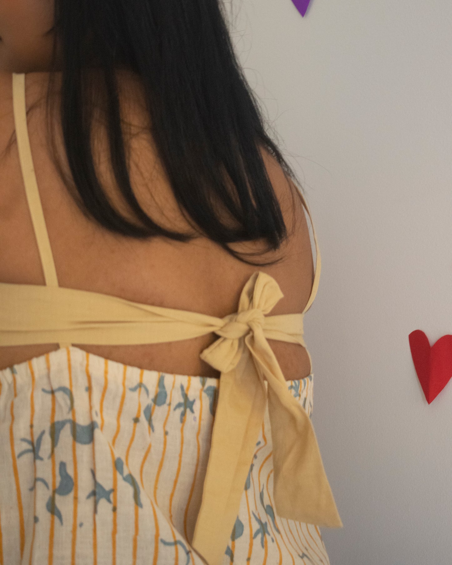 Onion Raita Strappy Top With Yellow Bow Back Detail