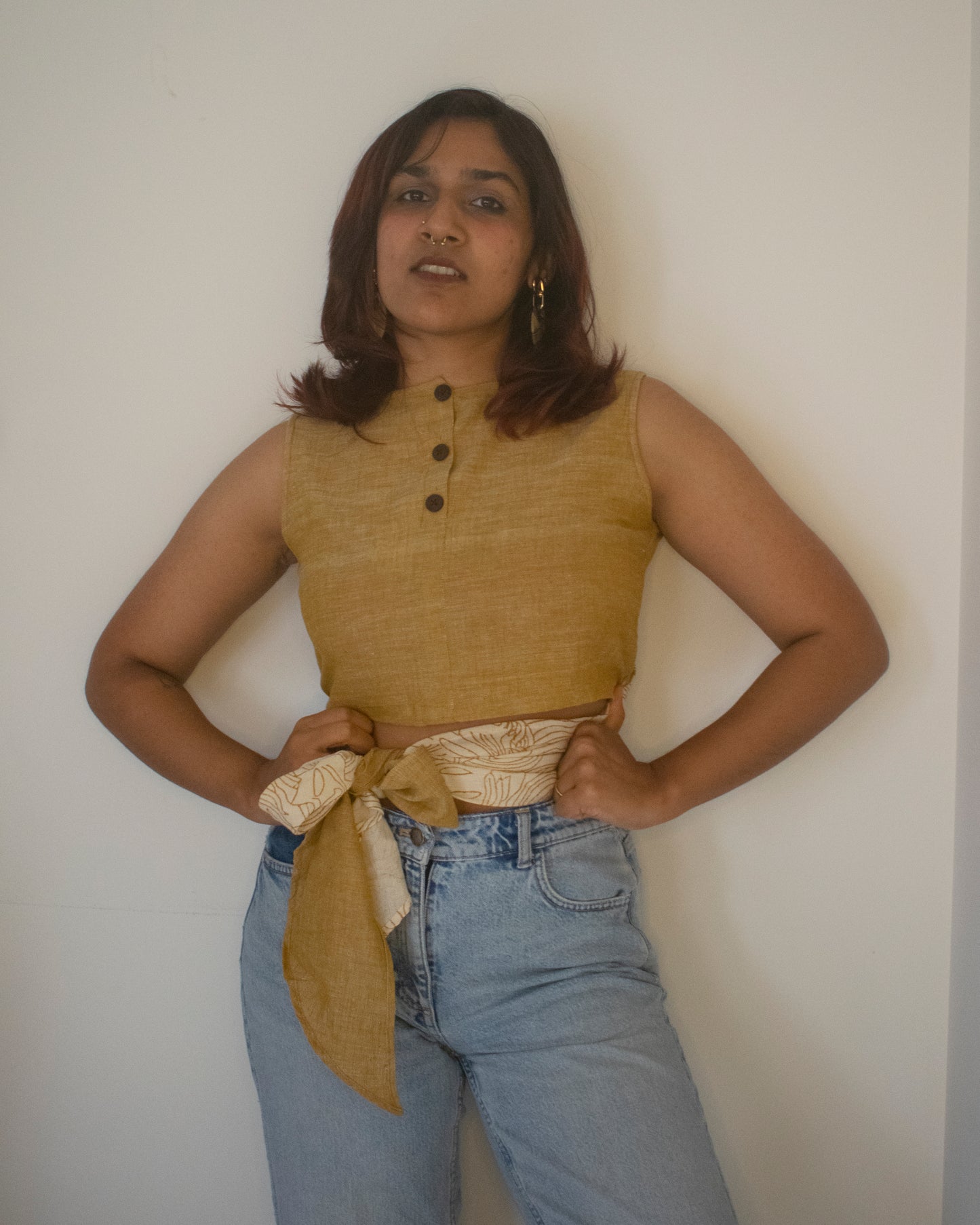 Coconut Barfi Reversible Wrap Top With Tie Up Detail