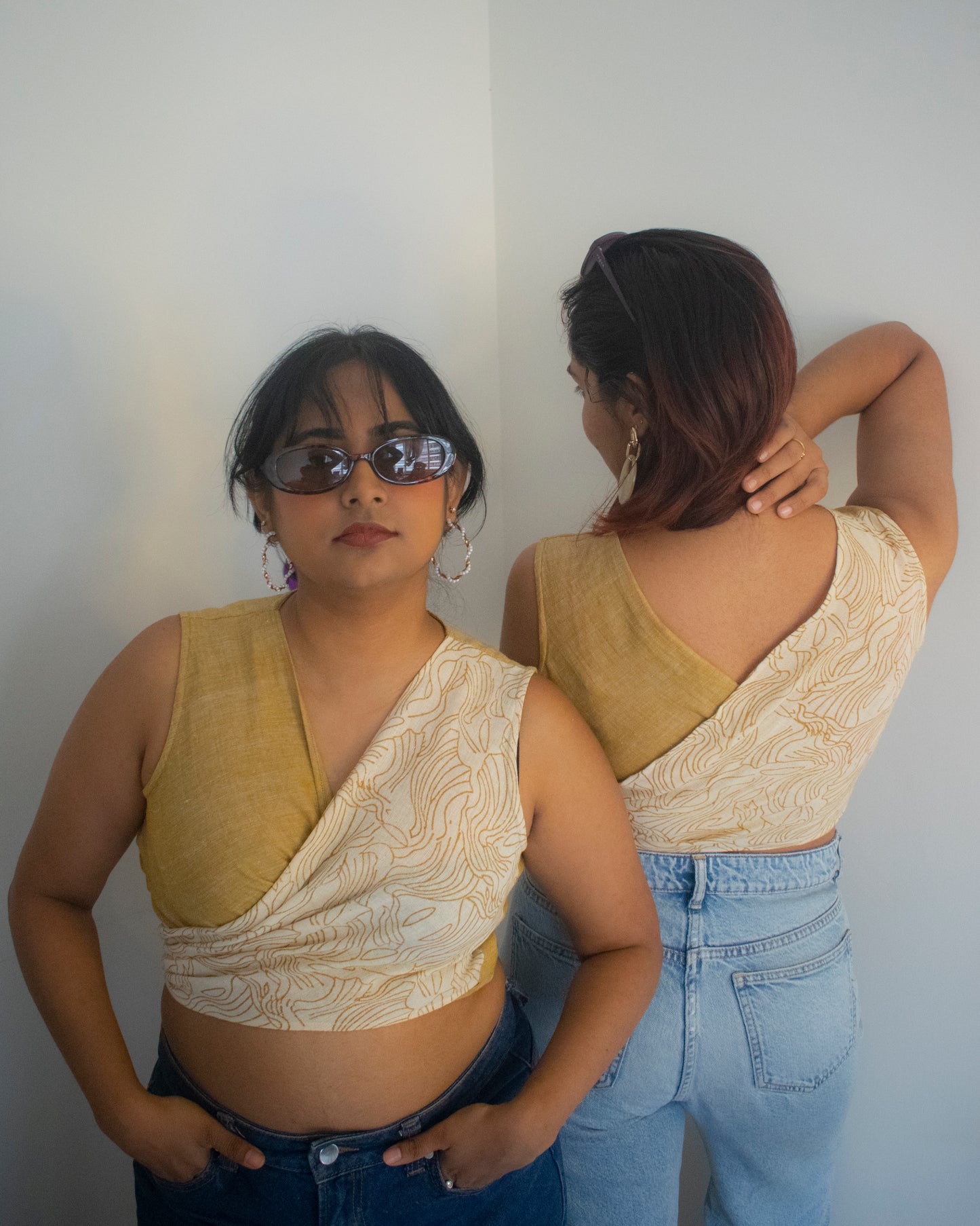 Coconut Barfi Reversible Wrap Top With Tie Up Detail