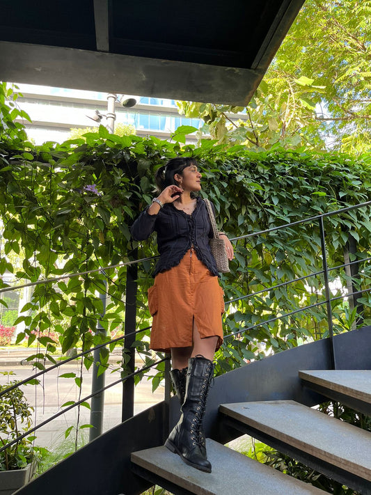 Brown cargo skirt with pockets