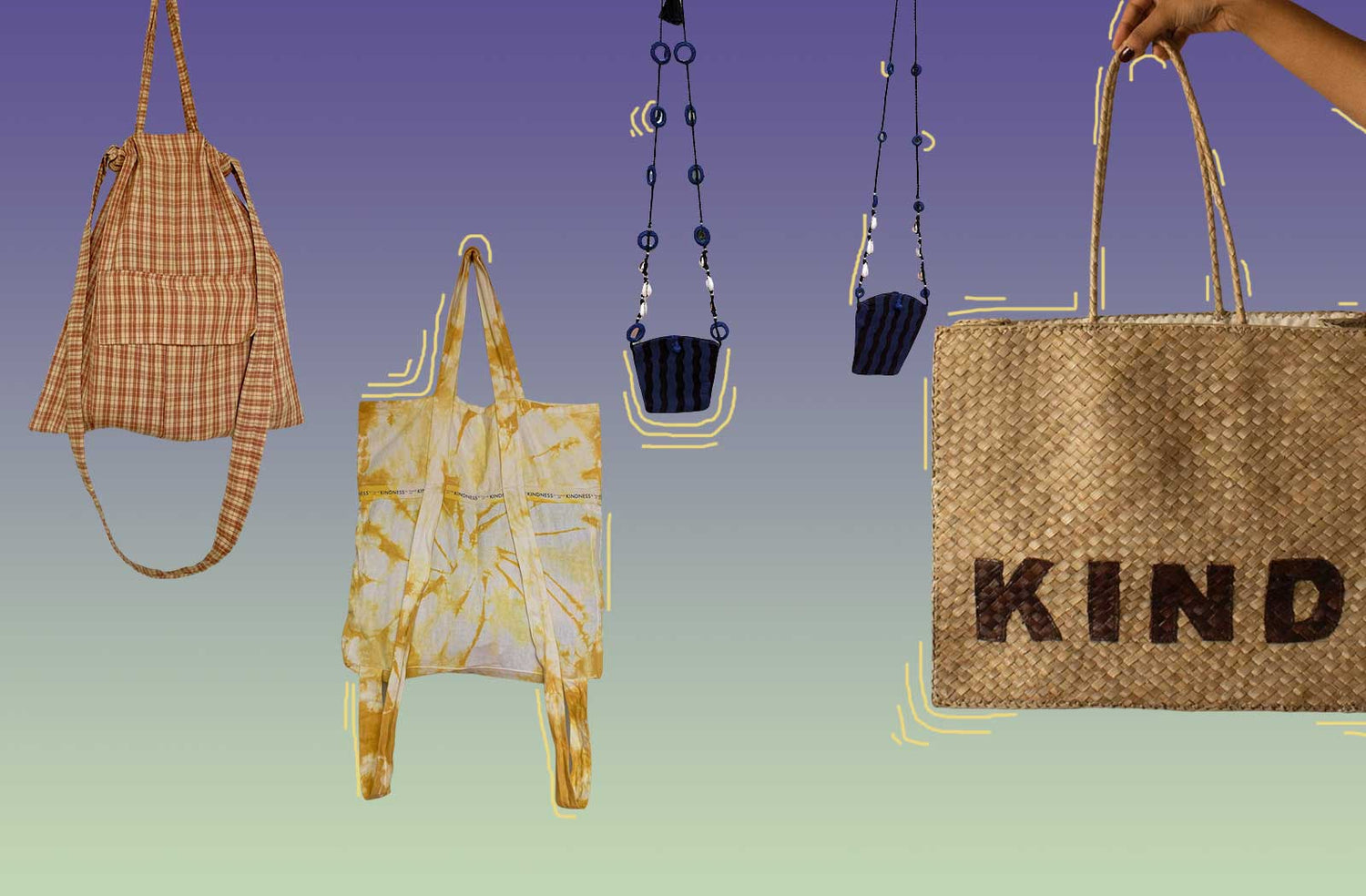 Shop handcrafted textile jewellery and handwoven tote bags made by artisans of India. The bags and accessories are handmade and support Indian handicrafts.
