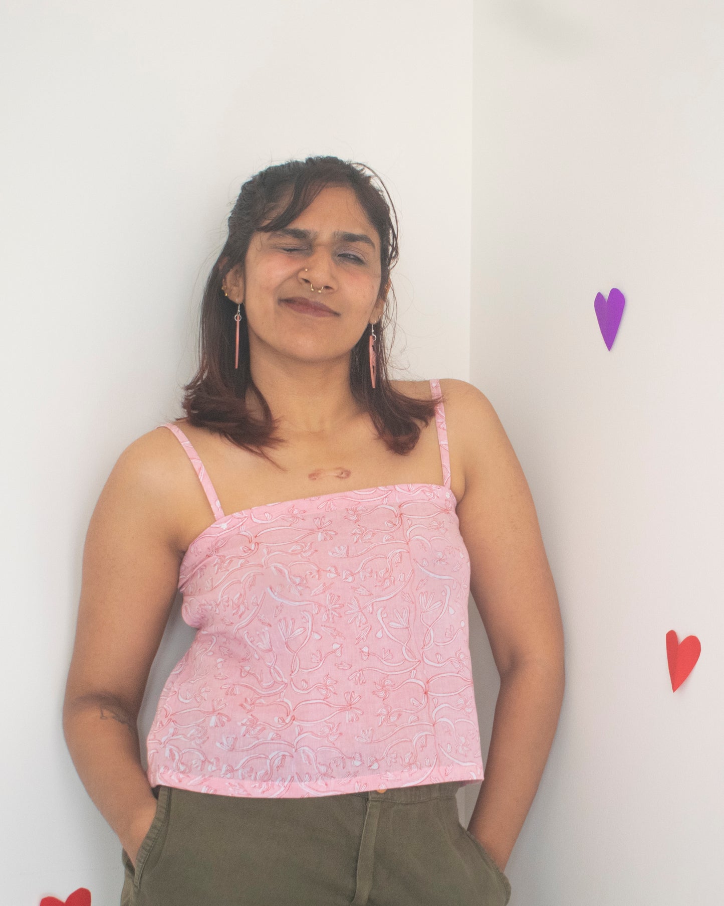 Rose Milk Strappy Top With Bow Back Detailing