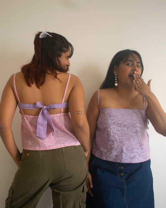 Rose Milk Strappy Top With Bow Back Detailing