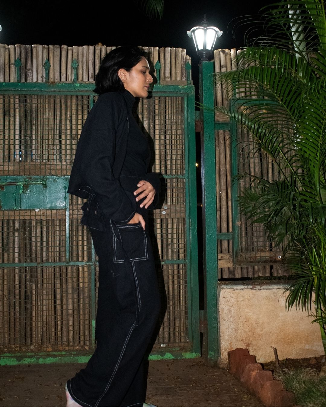 Black khadi twill cropped jacket