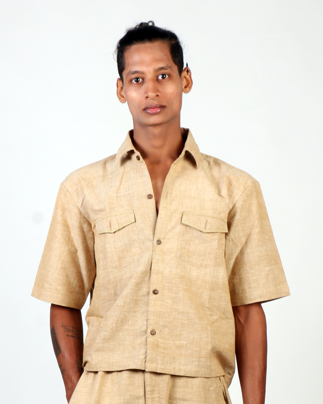 Green/Brown khadi cotton shirt