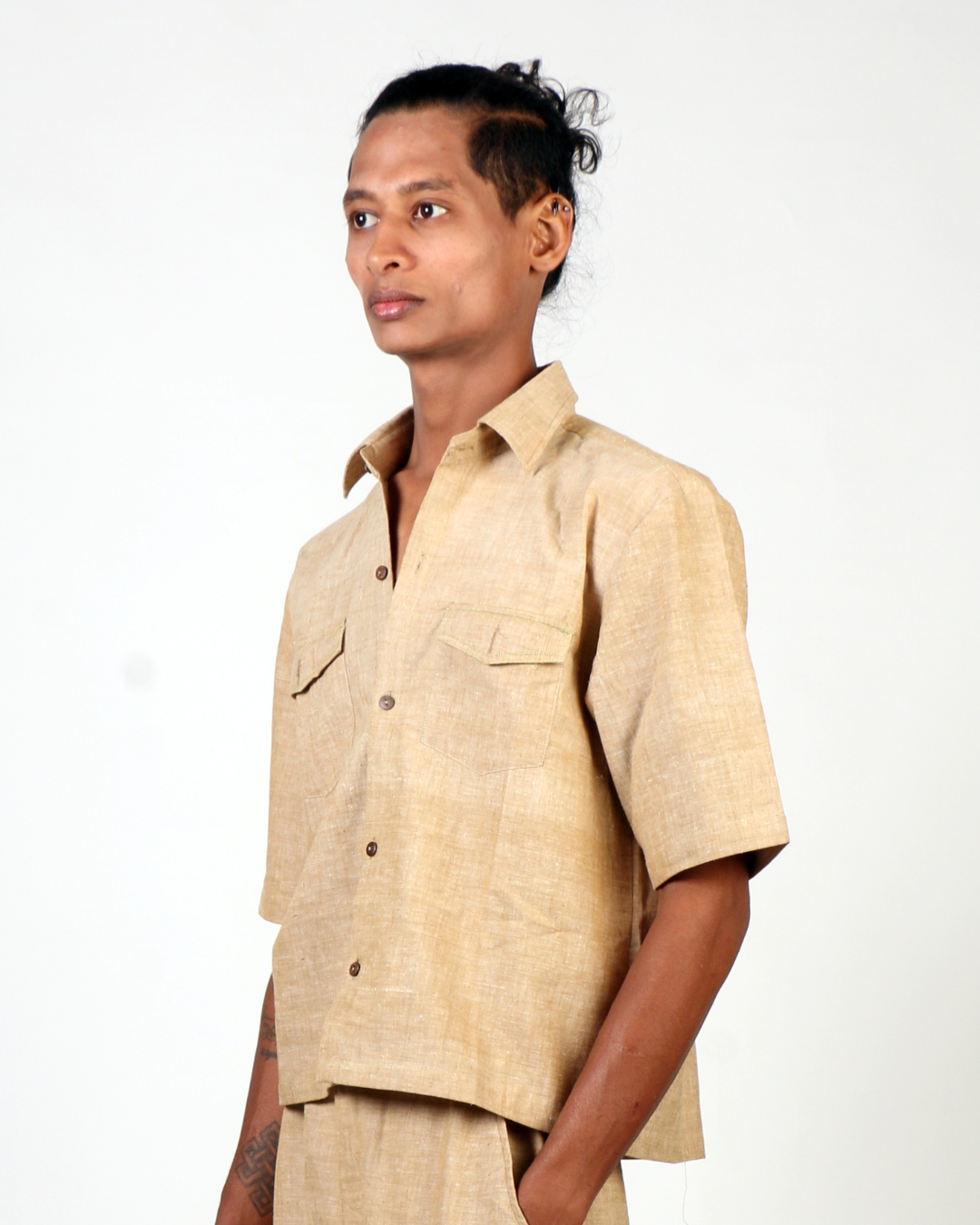 Green/Brown khadi cotton shirt