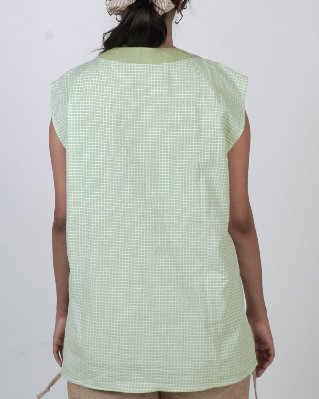 Green checks relaxed-fit tunic/jersey