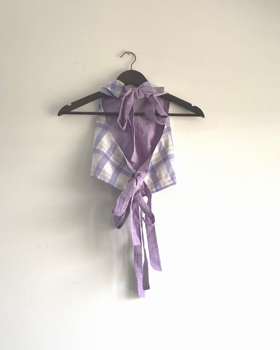 Halter neck cotton reversible top | Purple and checks Ulta