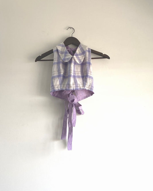 Halter neck cotton reversible top | Purple and checks Ulta