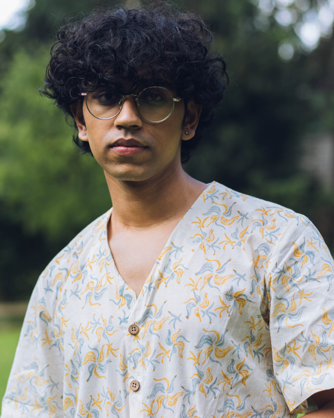 Hand-block printed 2-in-1 shirt