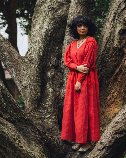Red cotton zari checks Anarkali
