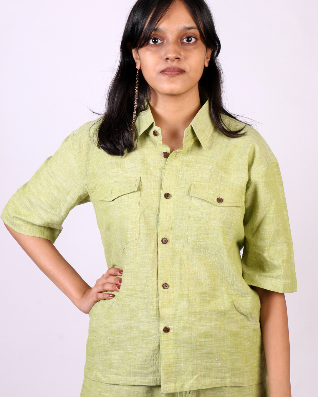 Green khadi cotton shirt