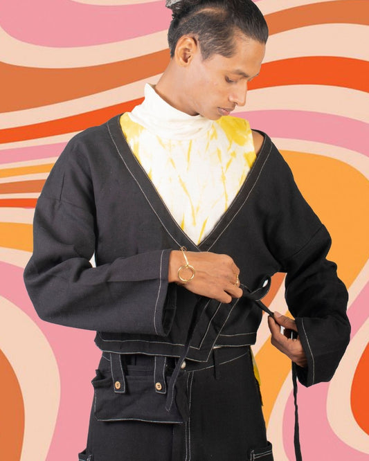 Black twill cropped jacket